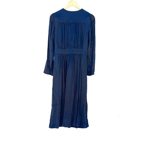 Raquel Allegra Blue Satin Button Midi Dress Witchy Romantic Grunge XS Small - Picture 3 of 9